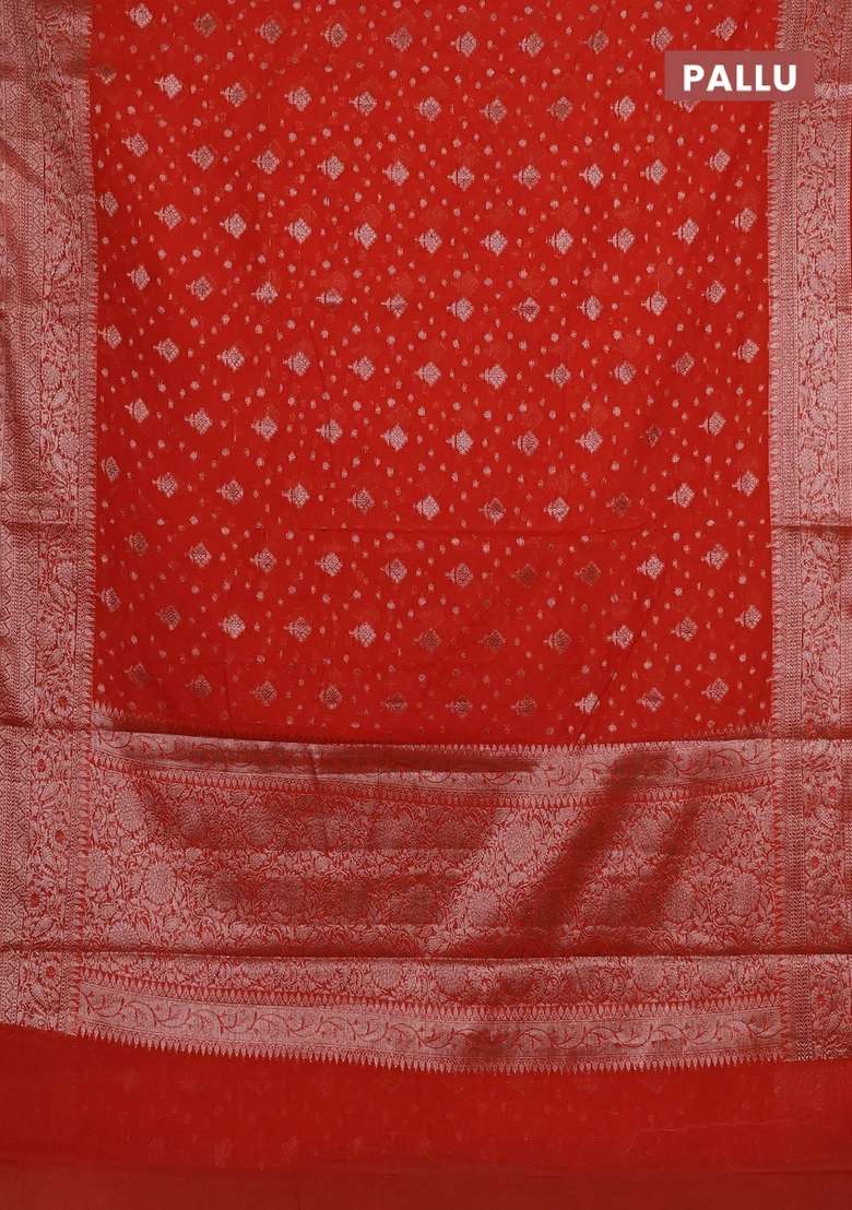 Semi Chiniya Silk Saree Orange With Allover Thread Zari Woven Buttas And Woven Border With Buttas And Brocade Design For Women - Indya