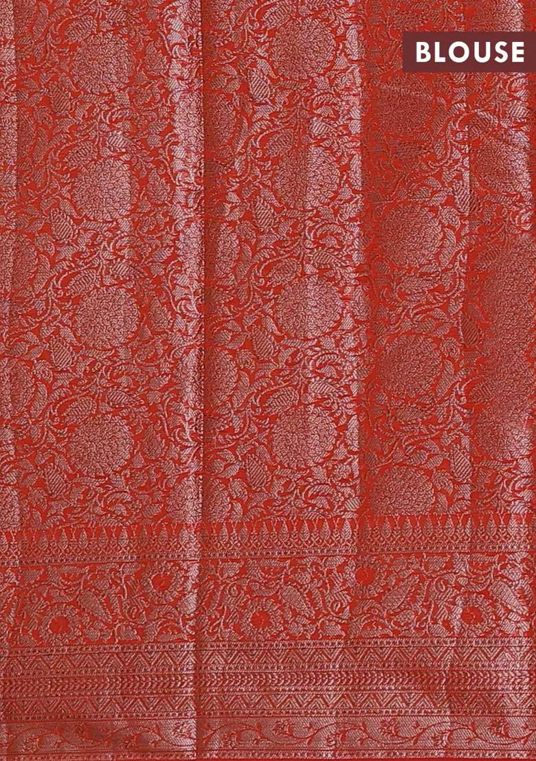 Semi Chiniya Silk Saree Orange With Allover Thread Zari Woven Buttas And Woven Border With Buttas And Brocade Design For Women - Indya