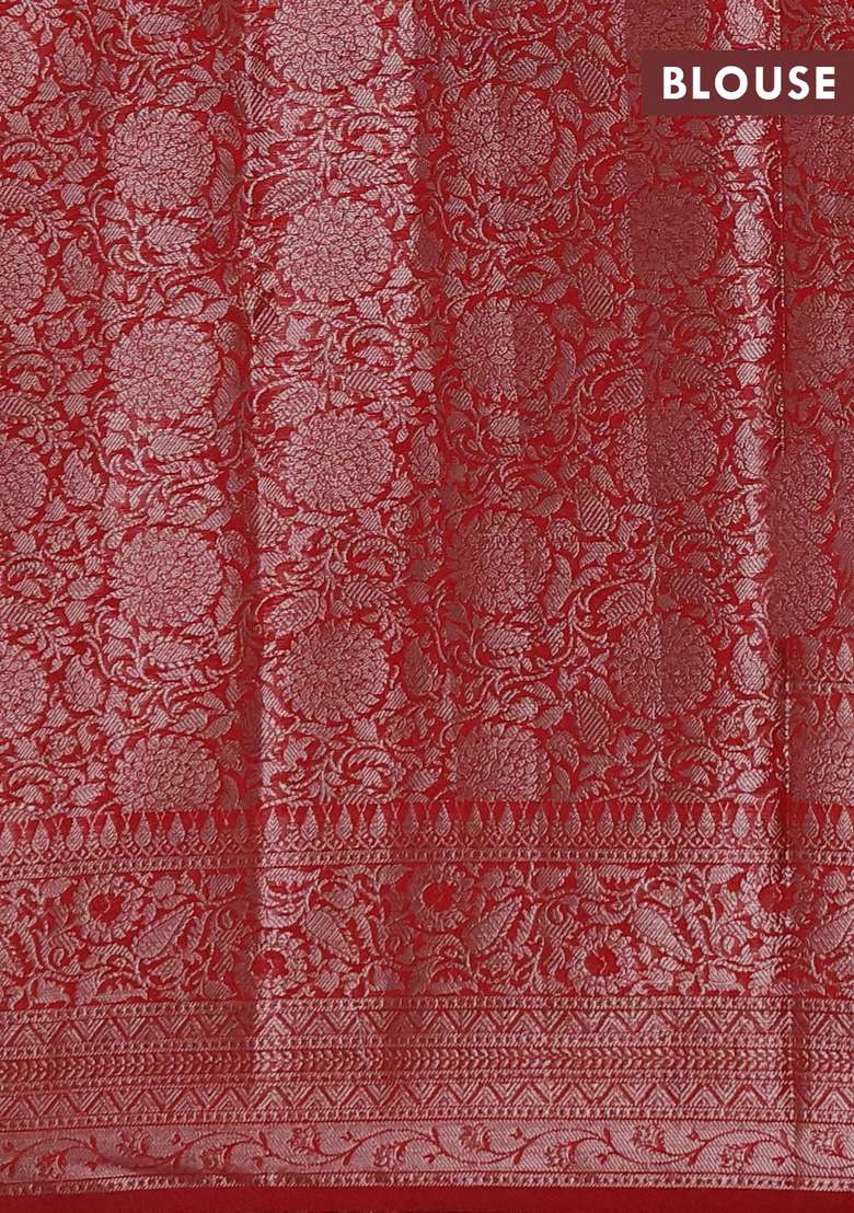 Semi Chiniya Silk Saree Red With Allover Thread Zari Woven Buttas And Woven Border With Buttas And Brocade Design For Women - Indya