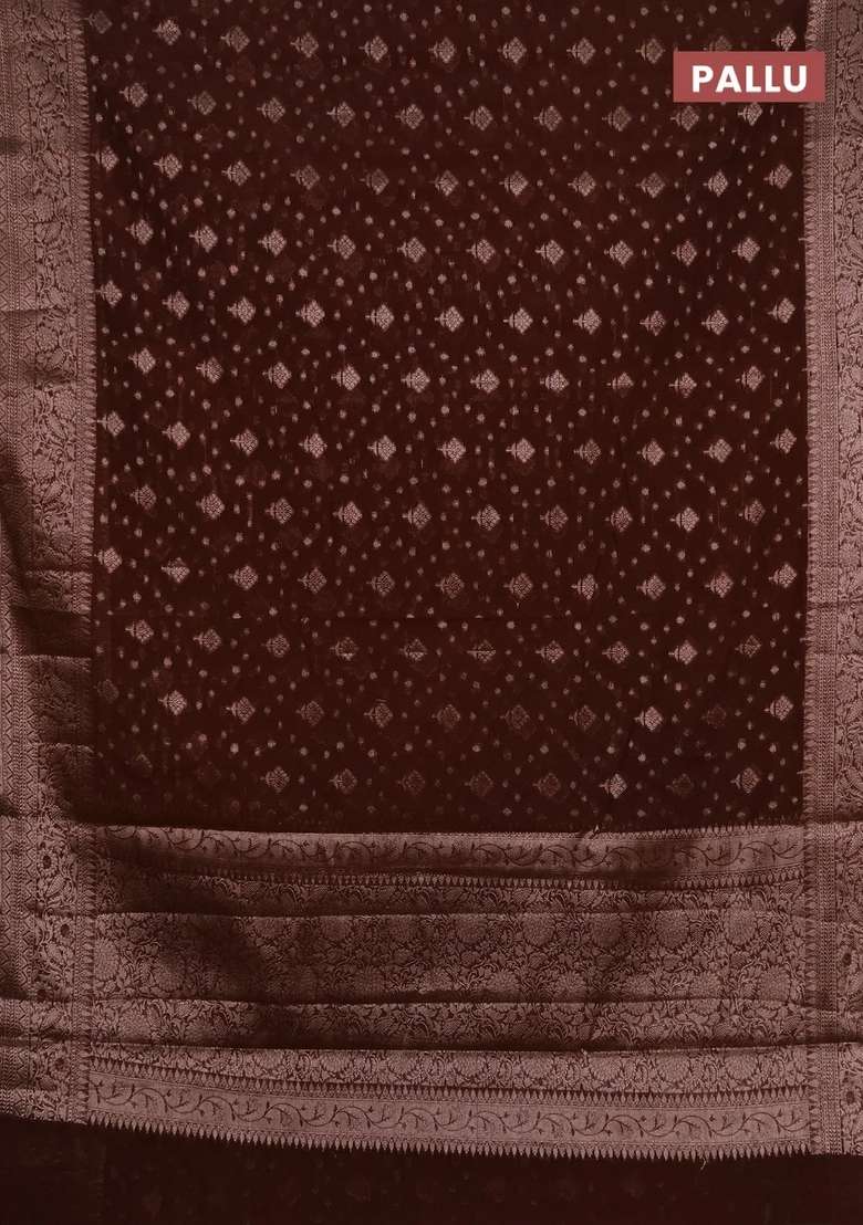 Semi Chiniya Silk Saree Coffee Brown With Allover Thread Zari Woven Buttas And Woven Border With Buttas And Brocade Design For Women - Indya