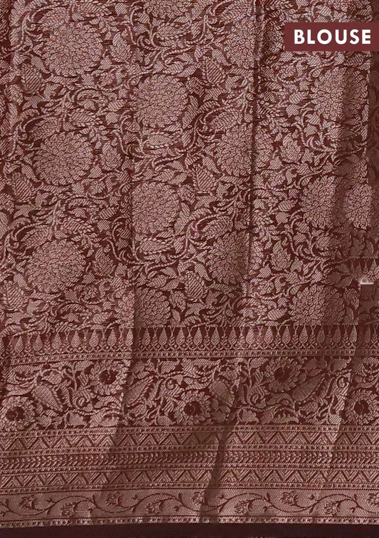 Semi Chiniya Silk Saree Coffee Brown With Allover Thread Zari Woven Buttas And Woven Border With Buttas And Brocade Design For Women - Indya