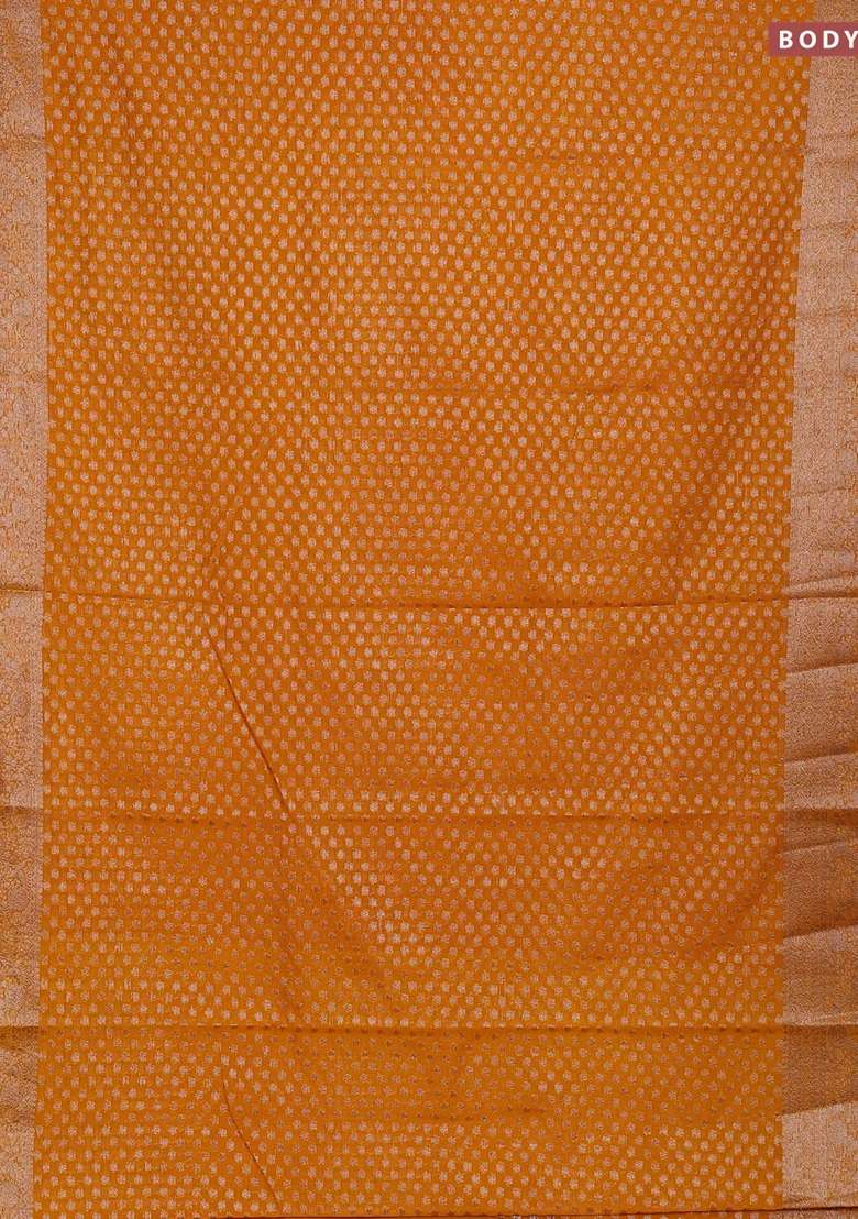 Semi Chiniya Silk Saree Mango Yellow With Allover Thread Zari Woven Buttas And Woven Border With Buttas And Brocade Design For Women - Indya