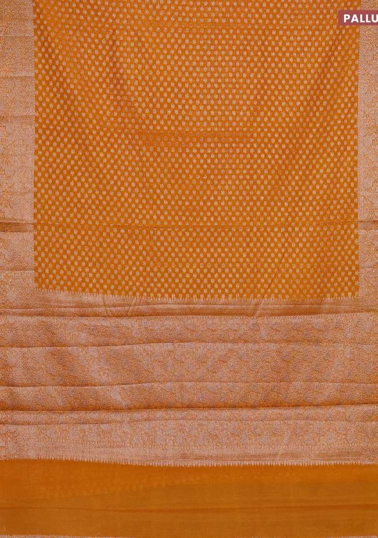 Semi Chiniya Silk Saree Mango Yellow With Allover Thread Zari Woven Buttas And Woven Border With Buttas And Brocade Design For Women - Indya
