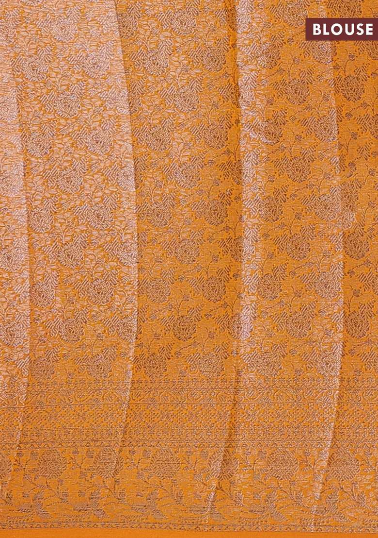 Semi Chiniya Silk Saree Mango Yellow With Allover Thread Zari Woven Buttas And Woven Border With Buttas And Brocade Design For Women - Indya