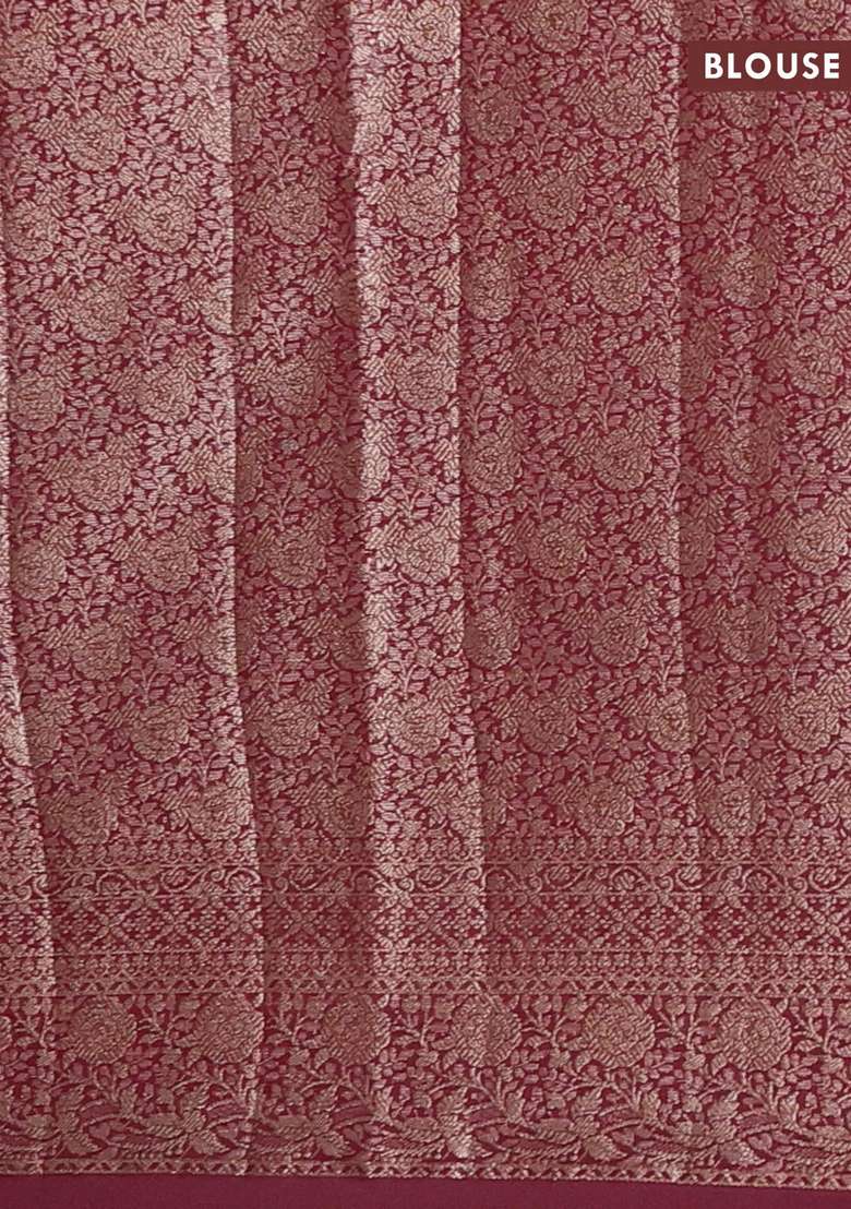 Semi Chiniya Silk Saree Deep Maroon With Allover Thread Zari Woven Buttas And Woven Border With Buttas And Brocade Design For Women - Indya