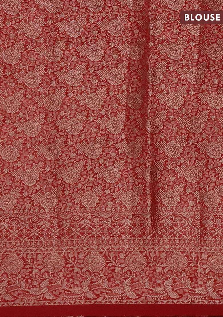 Semi Chiniya Silk Saree Red With Allover Thread Zari Woven Buttas And Woven Border With Buttas And Brocade Design For Women - Indya