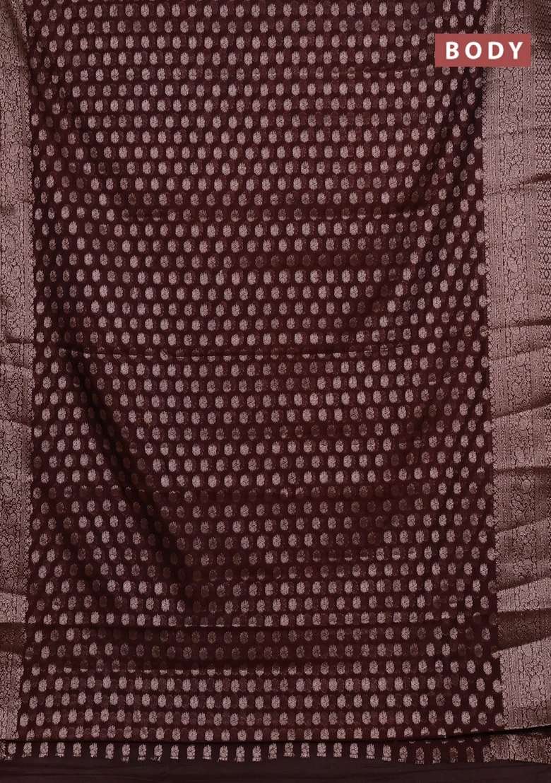 Semi Chiniya Silk Saree Coffee Brown With Allover Thread Zari Woven Buttas And Woven Border With Buttas And Brocade Design For Women - Indya
