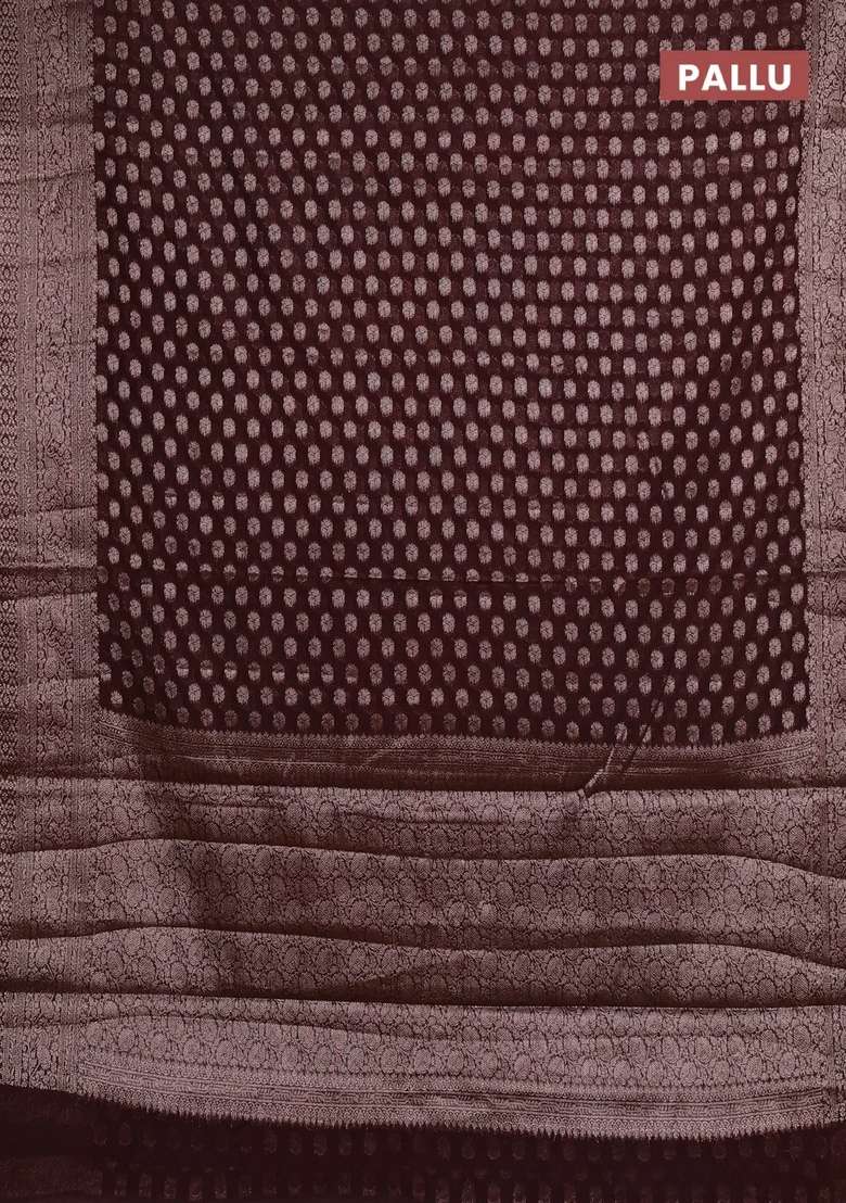 Semi Chiniya Silk Saree Coffee Brown With Allover Thread Zari Woven Buttas And Woven Border With Buttas And Brocade Design For Women - Indya