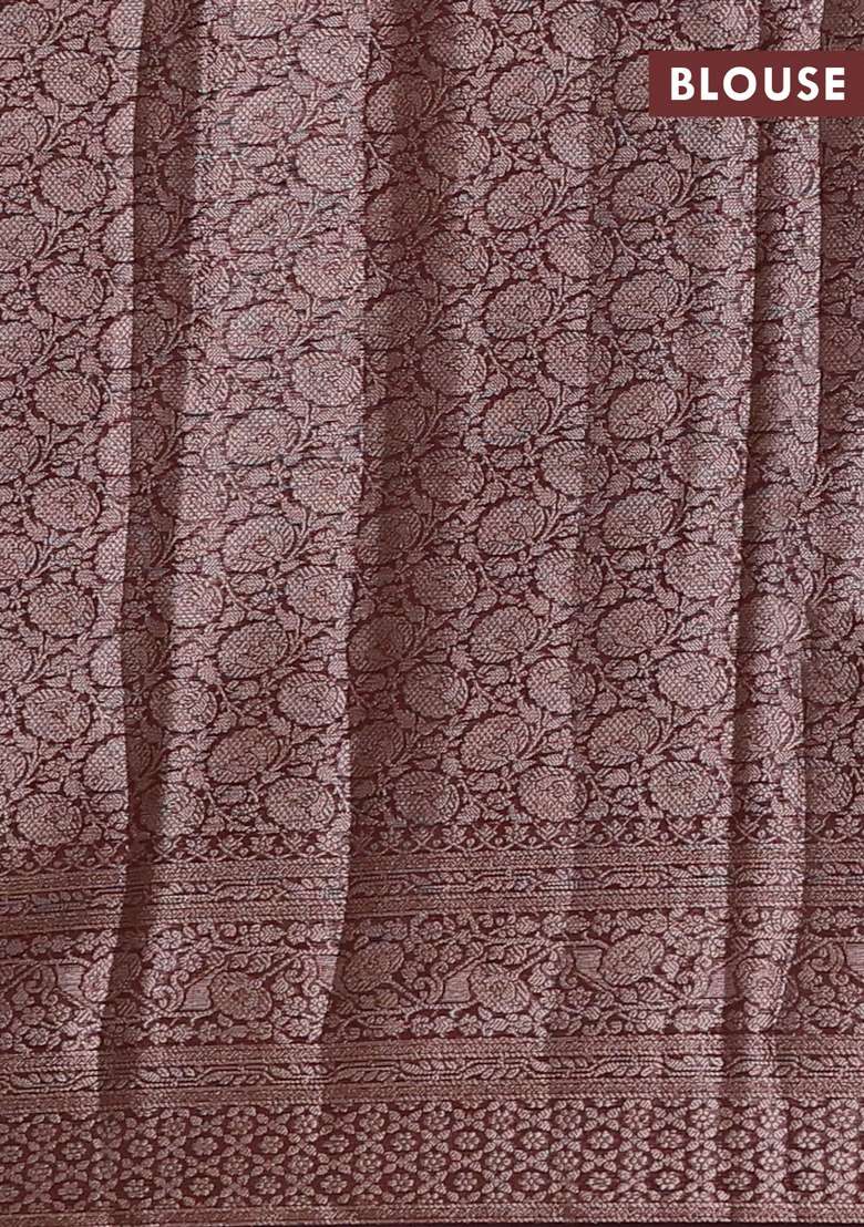 Semi Chiniya Silk Saree Coffee Brown With Allover Thread Zari Woven Buttas And Woven Border With Buttas And Brocade Design For Women - Indya
