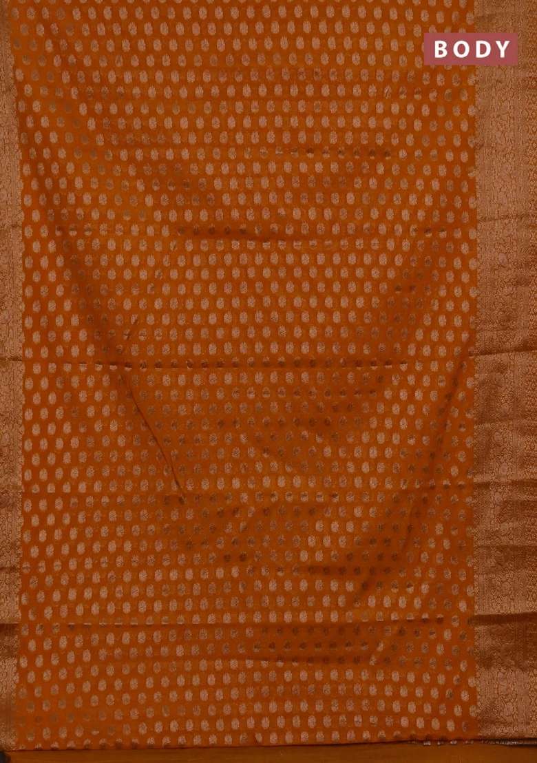 Semi Chiniya Silk Saree Dark Mustard With Allover Thread Zari Woven Buttas And Woven Border With Buttas And Brocade Design For Women - Indya