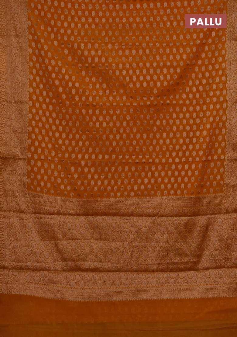 Semi Chiniya Silk Saree Dark Mustard With Allover Thread Zari Woven Buttas And Woven Border With Buttas And Brocade Design For Women - Indya