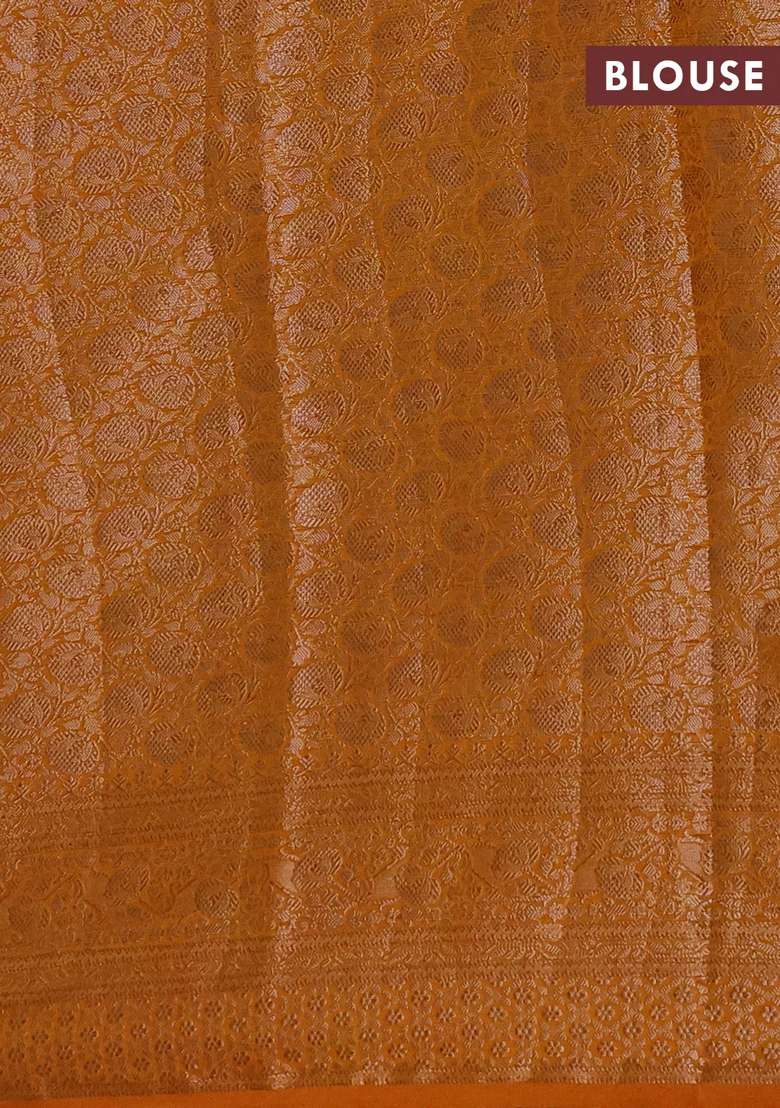 Semi Chiniya Silk Saree Dark Mustard With Allover Thread Zari Woven Buttas And Woven Border With Buttas And Brocade Design For Women - Indya