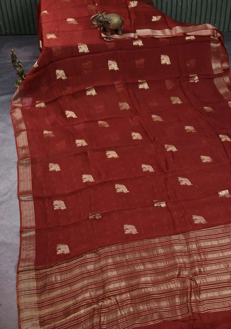 Art Kota Silk Saree Rust Shade With Thread Zari Woven Buttas And Zari Woven Border With Buttas And Brocade Design For Women - Indya