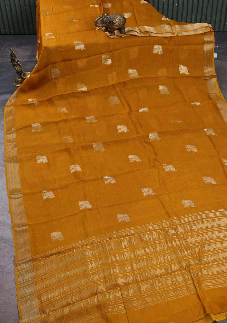 Art Kota Silk Saree Mustard Yellow With Thread Zari Woven Buttas And Zari Woven Border With Buttas And Brocade Design For Women - Indya