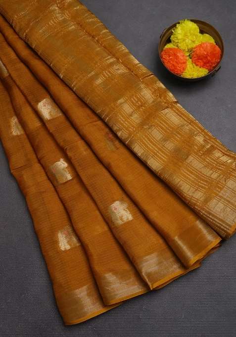 Art Kota Silk Saree Mustard Yellow With Thread Zari Woven Buttas And Zari Woven Border With Buttas And Brocade Design For Women