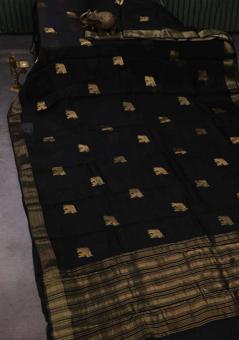 Art Kota Silk Saree Black With Thread Zari Woven Buttas And Zari Woven Border With Buttas And Brocade Design For Women - Indya
