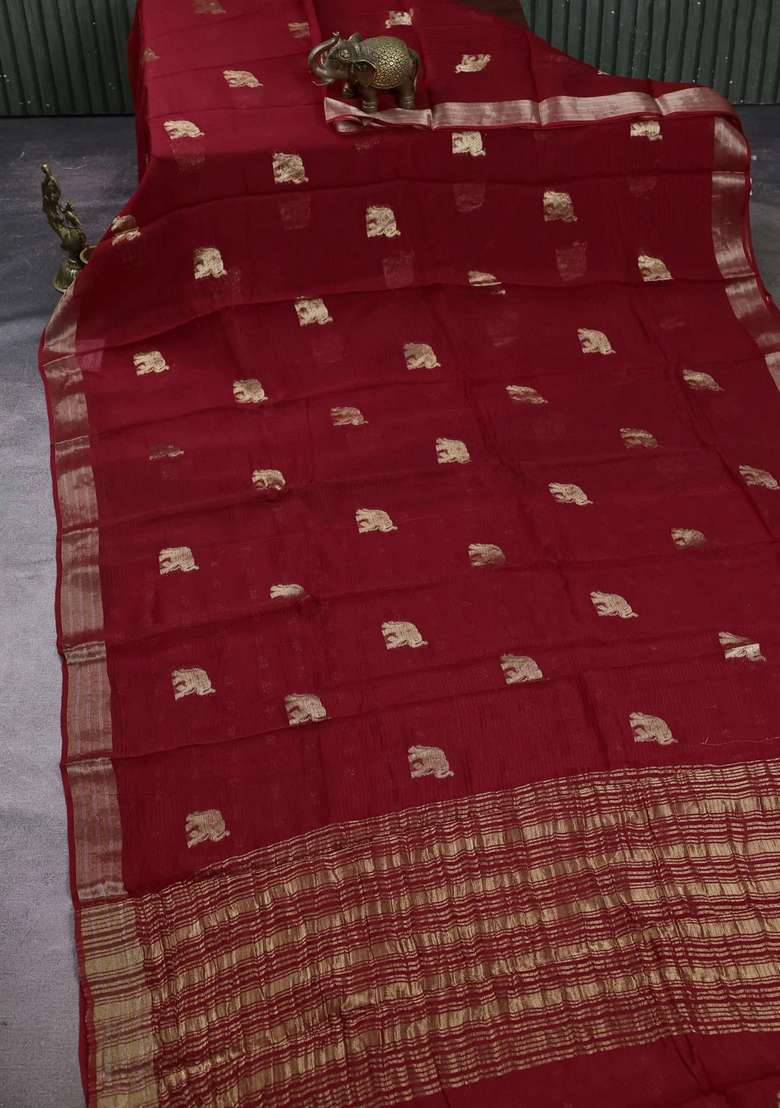 Art Kota Silk Saree Red With Thread Zari Woven Buttas And Zari Woven Border With Buttas And Brocade Design For Women - Indya