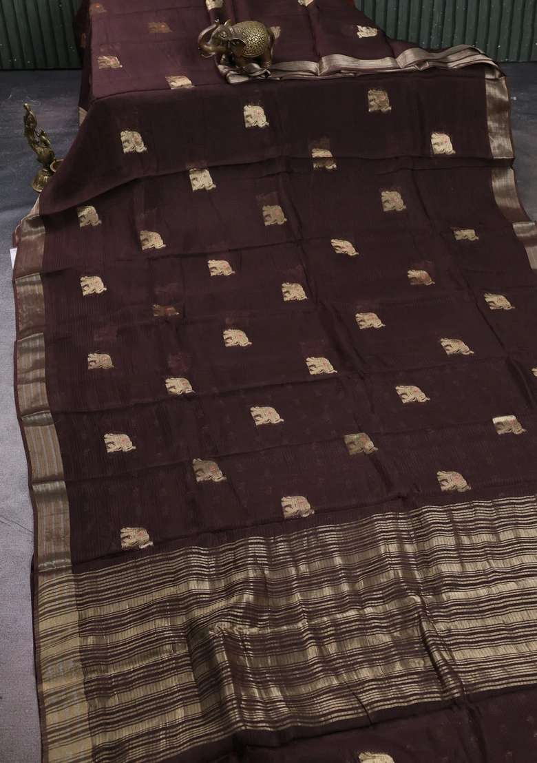 Art Kota Silk Saree Coffee Brown With Thread Zari Woven Buttas And Zari Woven Border With Buttas And Brocade Design For Women - Indya