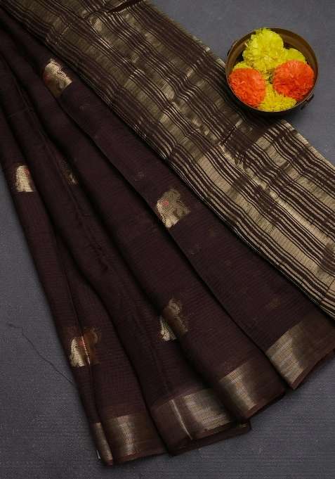 Art Kota Silk Saree Coffee Brown With Thread Zari Woven Buttas And Zari Woven Border With Buttas And Brocade Design For Women