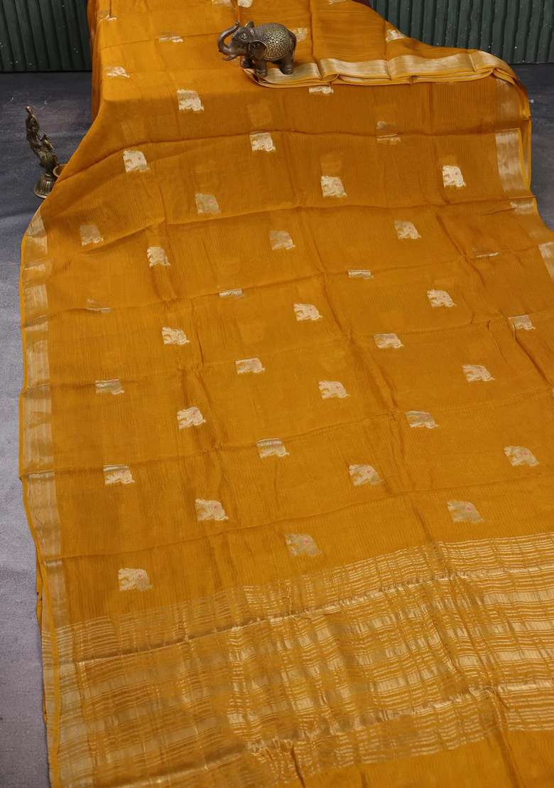 Art Kota Silk Saree Mustard Yellow With Thread Zari Woven Buttas And Zari Woven Border With Buttas And Brocade Design For Women - Indya