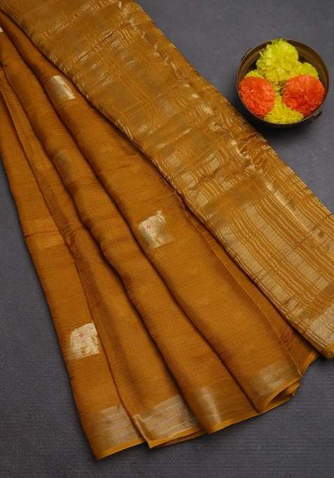 Art Kota Silk Saree Mustard Yellow With Thread Zari Woven Buttas And Zari Woven Border With Buttas And Brocade Design For Women