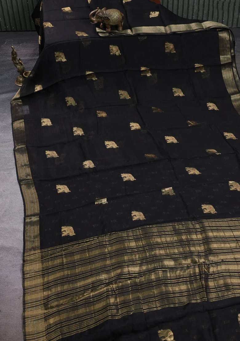 Art Kota Silk Saree Black With Thread Zari Woven Buttas And Zari Woven Border With Buttas And Brocade Design For Women - Indya
