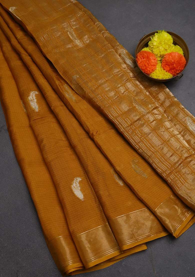 Art Kota Silk Saree Mustard Yellow With Thread Zari Woven Buttas And Zari Woven Border With Buttas And Brocade Design For Women - Indya