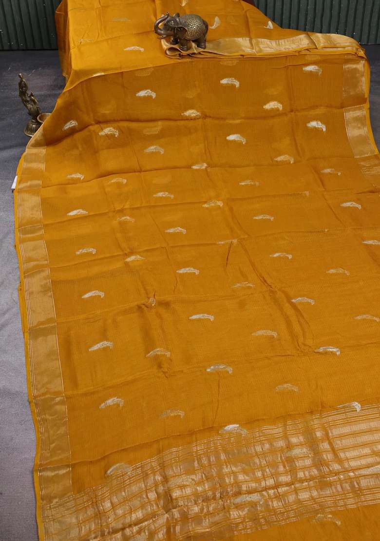 Art Kota Silk Saree Mustard Yellow With Thread Zari Woven Buttas And Zari Woven Border With Buttas And Brocade Design For Women - Indya