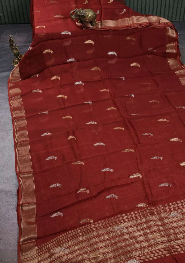 Art Kota Silk Saree Rust Shade With Thread Zari Woven Buttas And Zari Woven Border With Buttas And Brocade Design For Women - Indya