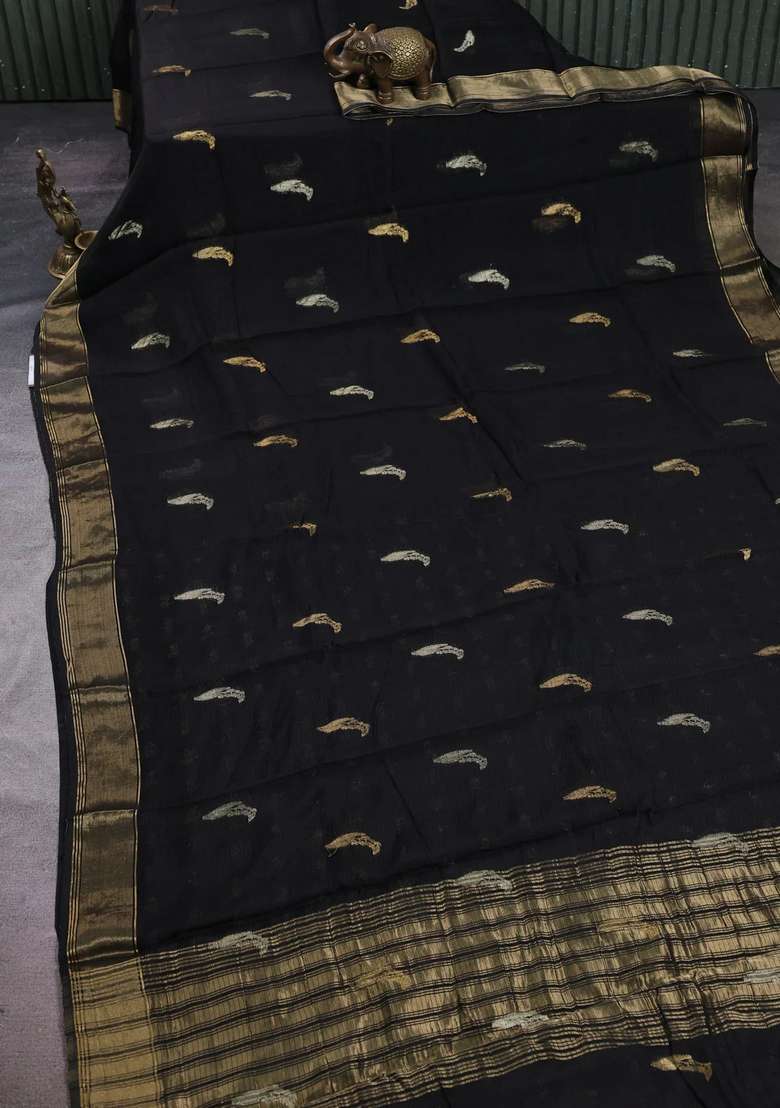 Art Kota Silk Saree Black With Thread Zari Woven Buttas And Zari Woven Border With Buttas And Brocade Design For Women - Indya