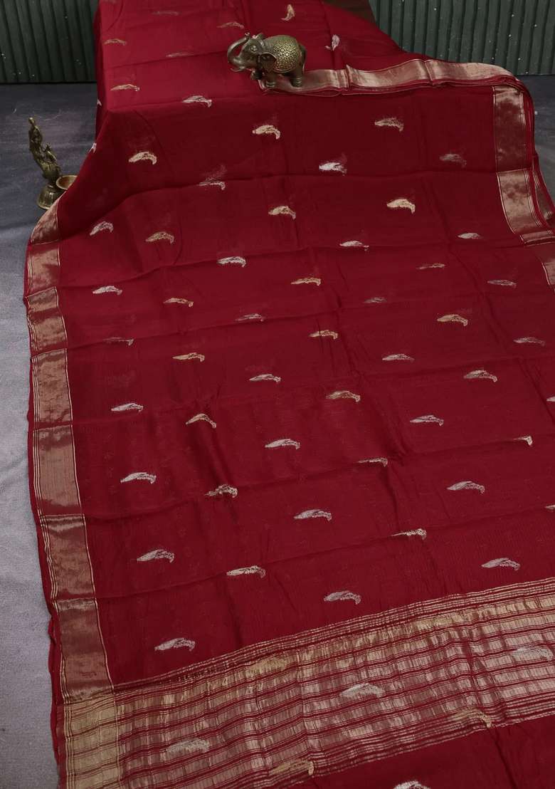 Art Kota Silk Saree Red With Thread Zari Woven Buttas And Zari Woven Border With Buttas And Brocade Design For Women - Indya