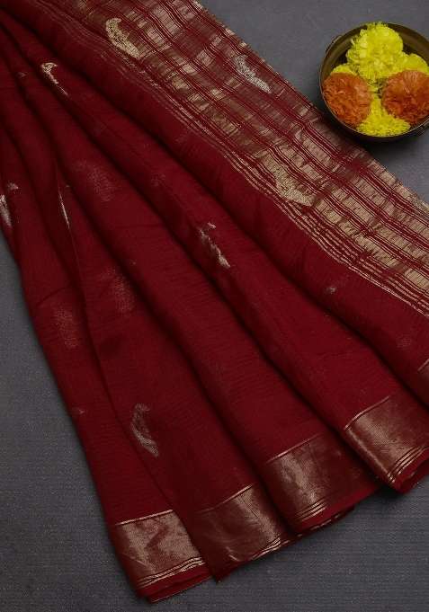 Art Kota Silk Saree Red With Thread Zari Woven Buttas And Zari Woven Border With Buttas And Brocade Design For Women