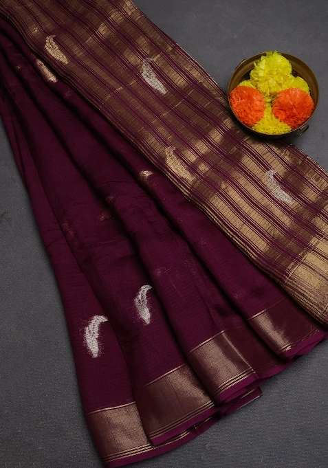 Art Kota Silk Saree Purple With Thread Zari Woven Buttas And Zari Woven Border With Buttas And Brocade Design For Women