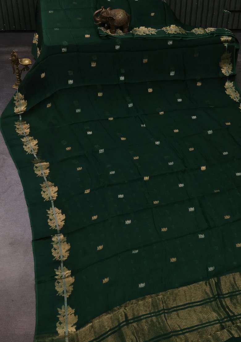 Art Kota Silk Saree Green With Allover Thread Zari Woven Buttas And Zari Woven Border With Buttas And Brocade Design For Women - Indya