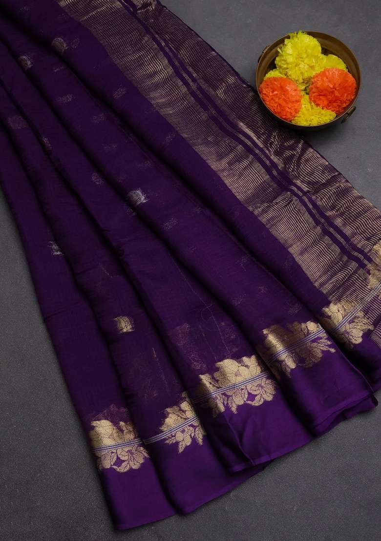 Art Kota Silk Saree Violet With Allover Thread Zari Woven Buttas And Zari Woven Border With Buttas And Brocade Design For Women - Indya