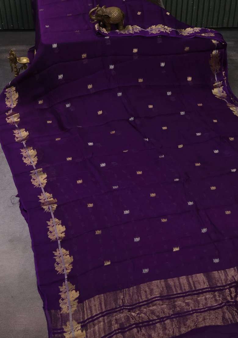 Art Kota Silk Saree Violet With Allover Thread Zari Woven Buttas And Zari Woven Border With Buttas And Brocade Design For Women - Indya