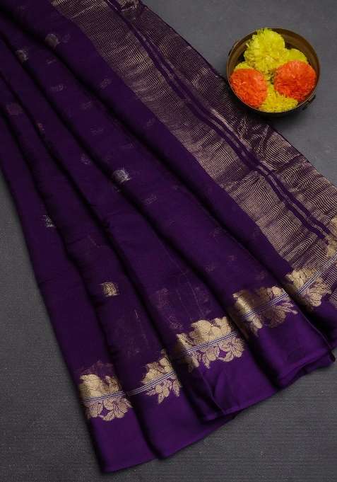 Art Kota Silk Saree Violet With Allover Thread Zari Woven Buttas And Zari Woven Border With Buttas And Brocade Design For Women