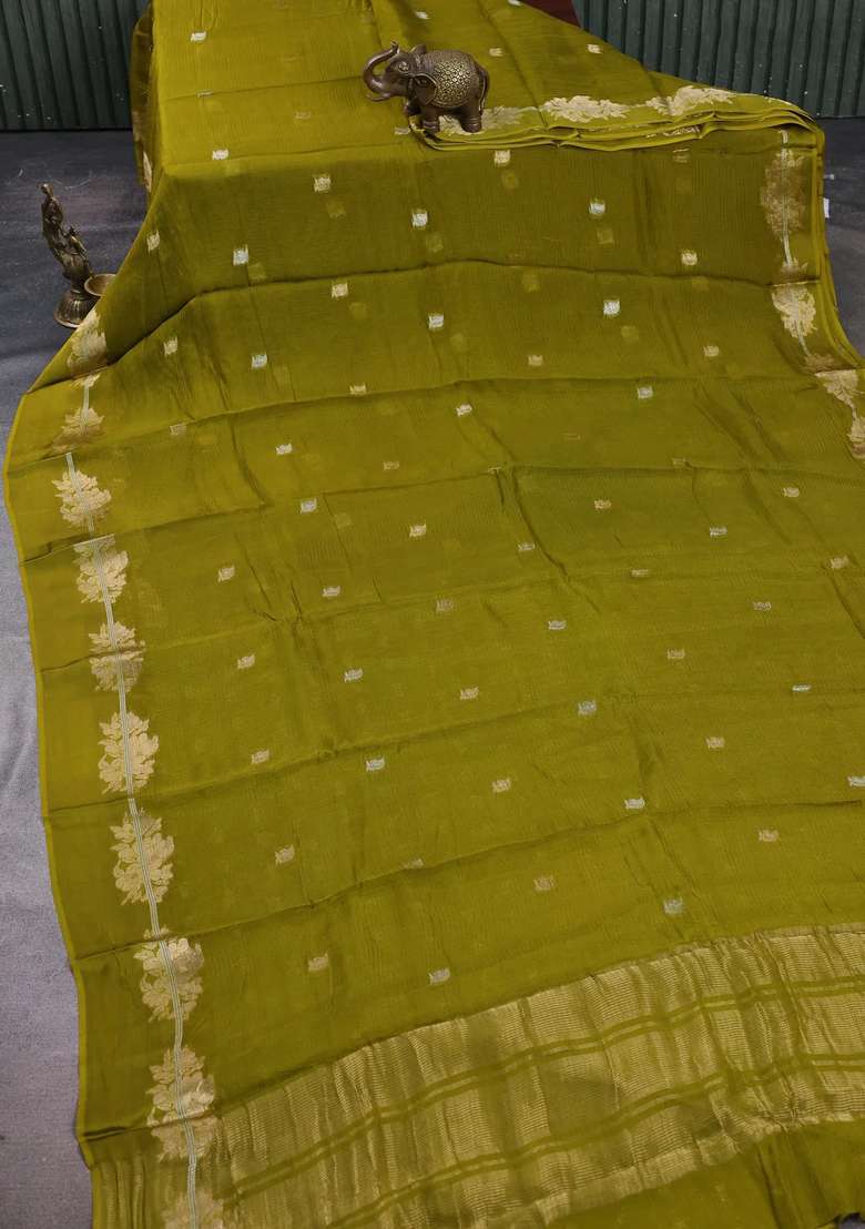 Art Kota Silk Saree Light Green With Allover Thread Zari Woven Buttas And Zari Woven Border With Buttas And Brocade Design For Women - Indya