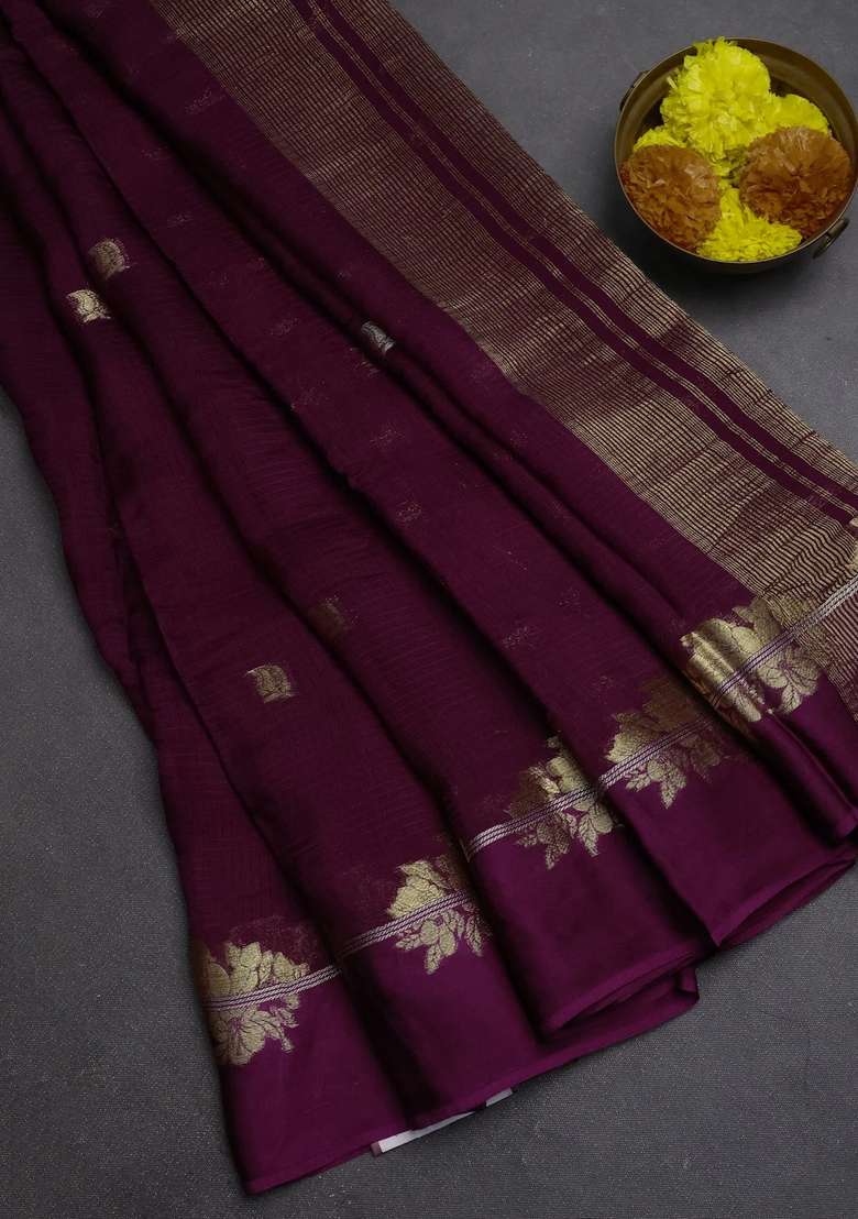 Art Kota Silk Saree Purple With Allover Thread Zari Woven Buttas And Zari Woven Border With Buttas And Brocade Design For Women - Indya