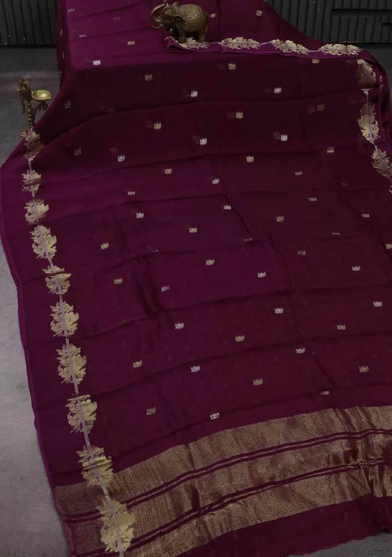 Art Kota Silk Saree Purple With Allover Thread Zari Woven Buttas And Zari Woven Border With Buttas And Brocade Design For Women - Indya