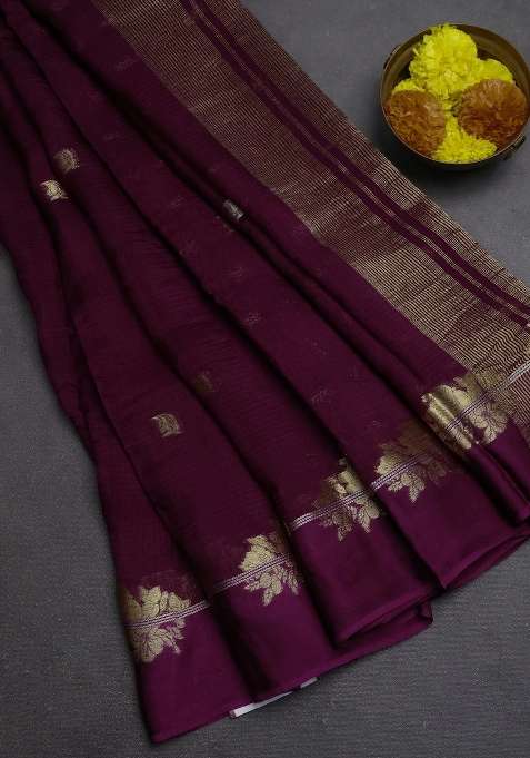 Art Kota Silk Saree Purple With Allover Thread Zari Woven Buttas And Zari Woven Border With Buttas And Brocade Design For Women