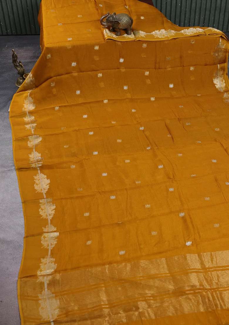Art Kota Silk Saree Mustard Yellow With Allover Thread Zari Woven Buttas And Zari Woven Border With Buttas And Brocade Design For Women - Indya
