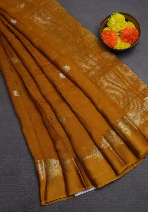 Art Kota Silk Saree Mustard Yellow With Allover Thread Zari Woven Buttas And Zari Woven Border With Buttas And Brocade Design For Women