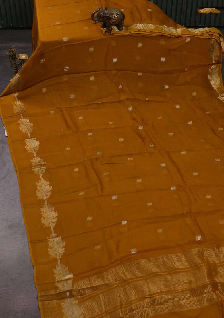 Art Kota Silk Saree Mustard Yellow With Allover Thread Zari Woven Buttas And Zari Woven Border With Buttas And Brocade Design For Women - Indya