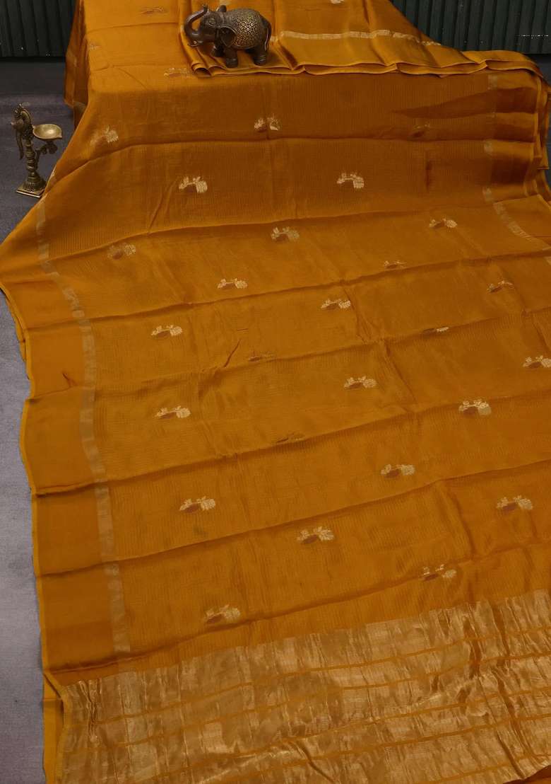 Art Kota Silk Saree Mustard Yellow With Thread Zari Woven Buttas And Zari Woven Simple Border With Buttas And Brocade Design For Women - Indya