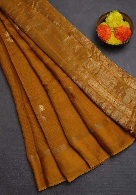 Art Kota Silk Saree Mustard Yellow With Thread Zari Woven Buttas And Zari Woven Simple Border With Buttas And Brocade Design For Women
