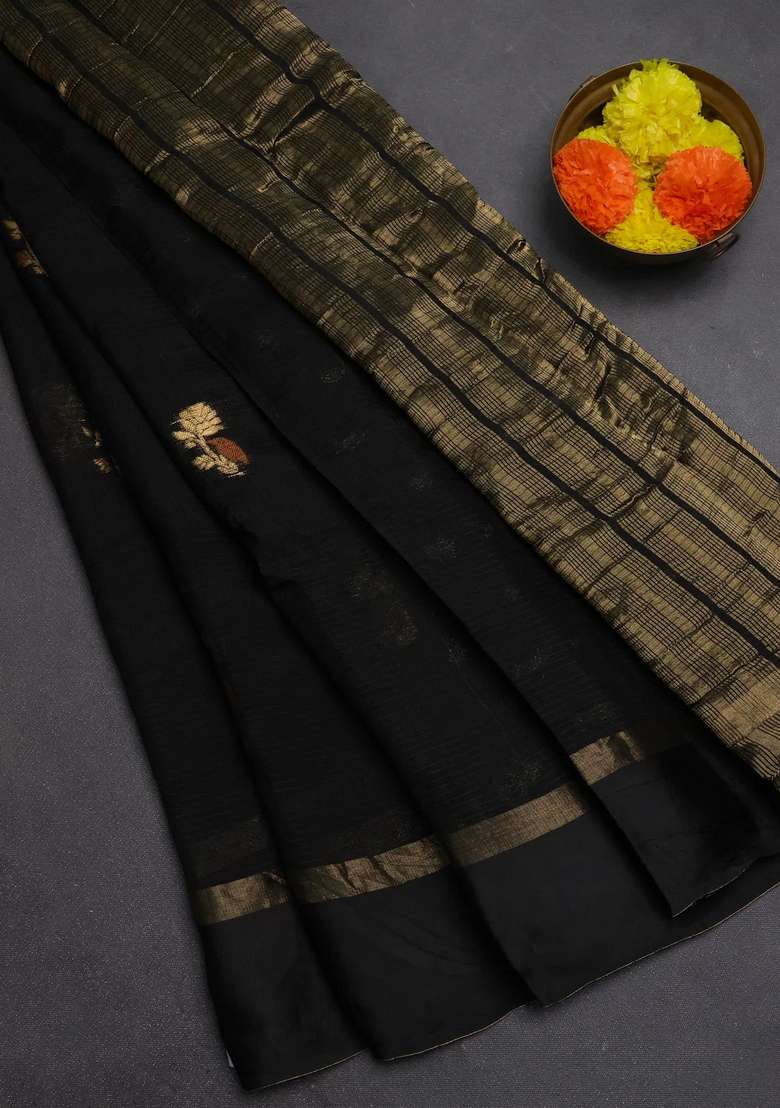 Art Kota Silk Saree Black With Thread Zari Woven Buttas And Zari Woven Simple Border With Buttas And Brocade Design For Women - Indya