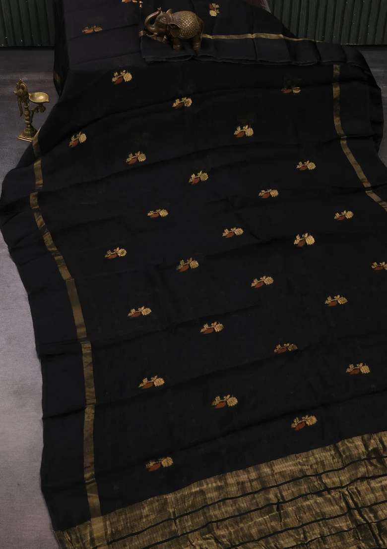 Art Kota Silk Saree Black With Thread Zari Woven Buttas And Zari Woven Simple Border With Buttas And Brocade Design For Women - Indya