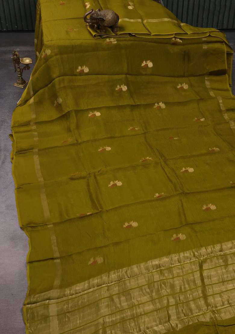 Art Kota Silk Saree Mehendi Green With Thread Zari Woven Buttas And Zari Woven Simple Border With Buttas And Brocade Design For Women - Indya