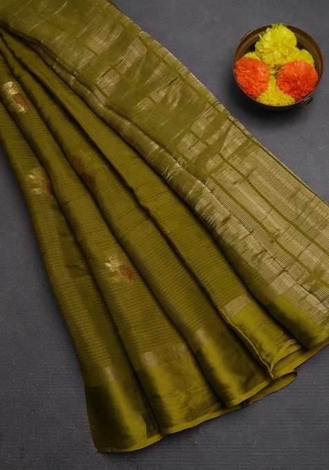 Art Kota Silk Saree Mehendi Green With Thread Zari Woven Buttas And Zari Woven Simple Border With Buttas And Brocade Design For Women